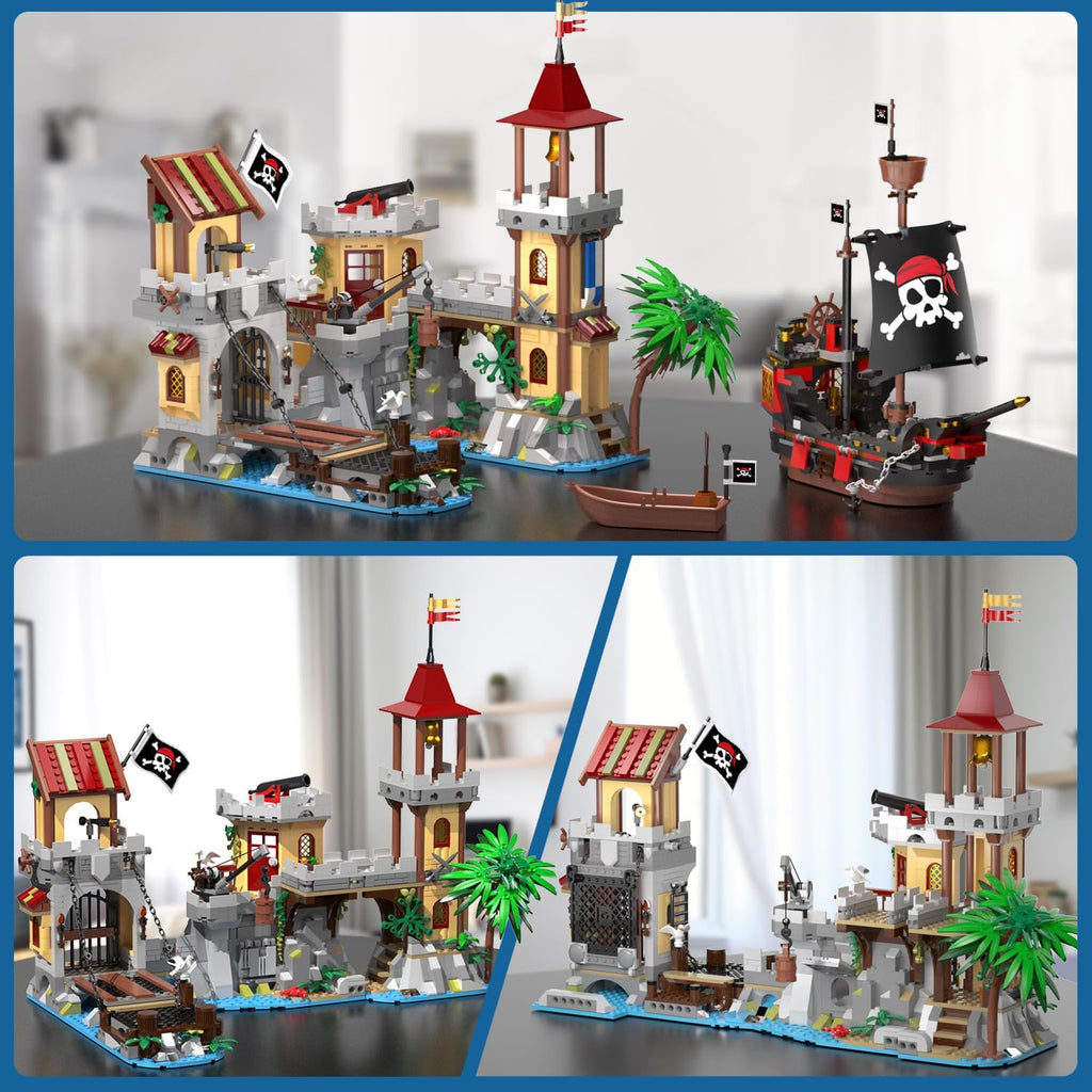Ensemble de construction de château de pirates avec éclairage
