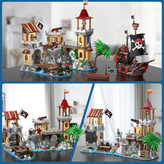 Ensemble de construction de château de pirates avec éclairage
