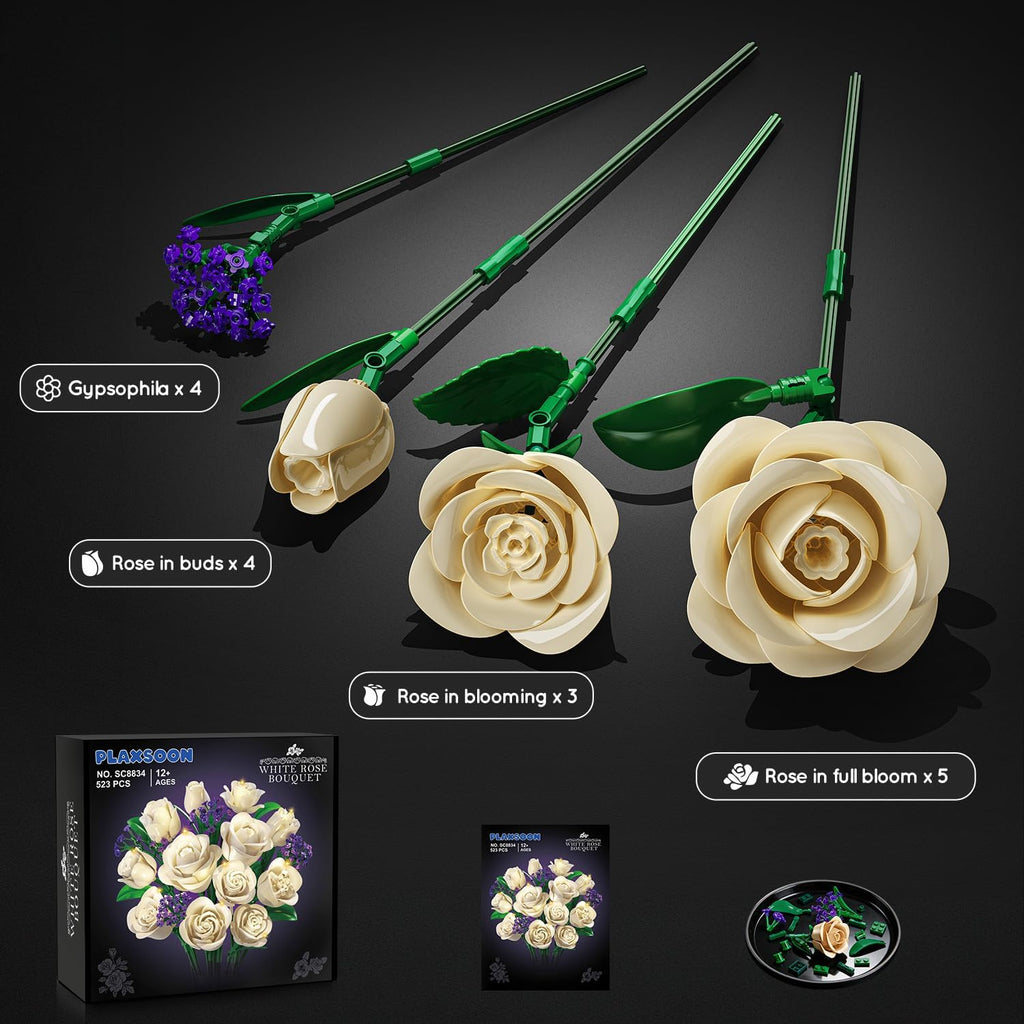 Kit de montage pour bouquet de roses blanches avec éclairage
