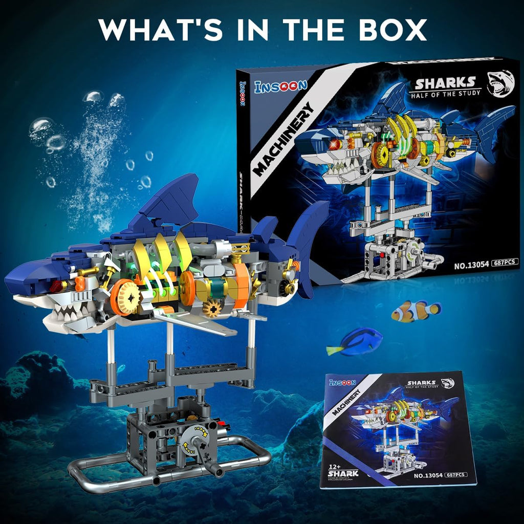 Kit de construction de requin mécanique avec éclairage LED