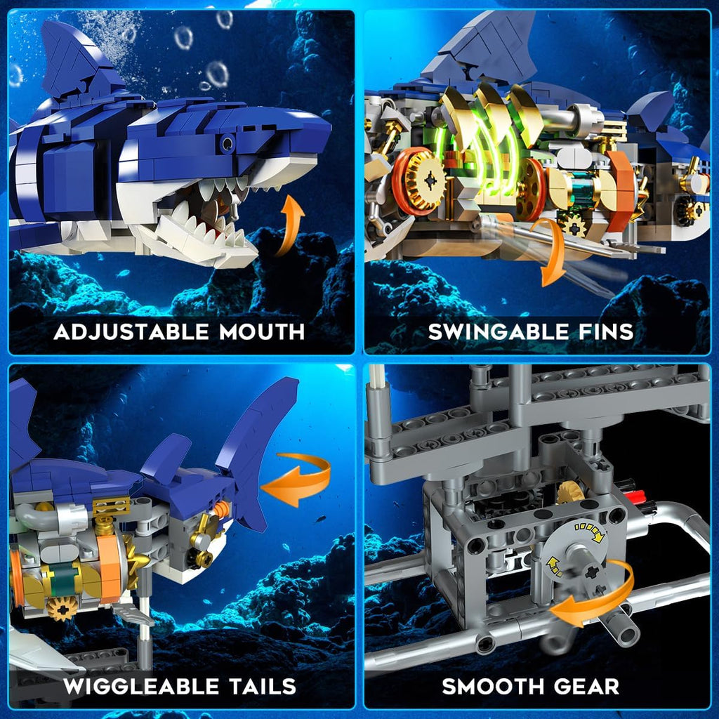 Kit de construction de requin mécanique avec éclairage LED