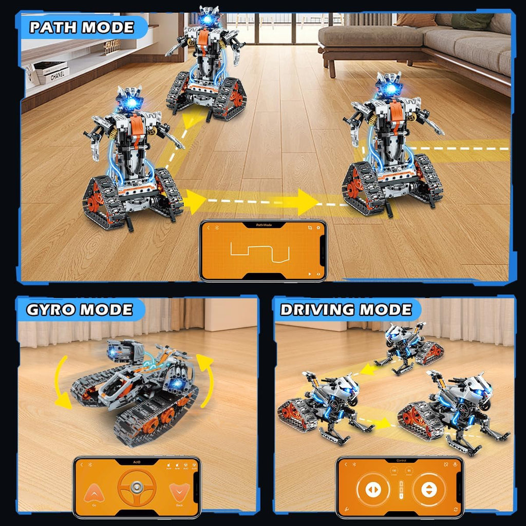 Kit de construction 5 en 1 avec éclairage LED, ensemble de briques avec application et télécommande, jouet technique RC rechargeable 604 pièces : Tank, Robot, Traîneau et Véhicule à chenilles