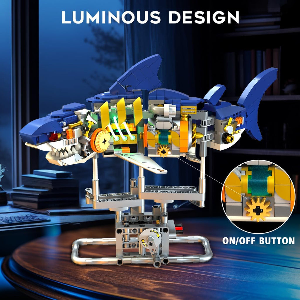 Kit de construction de requin mécanique avec éclairage LED