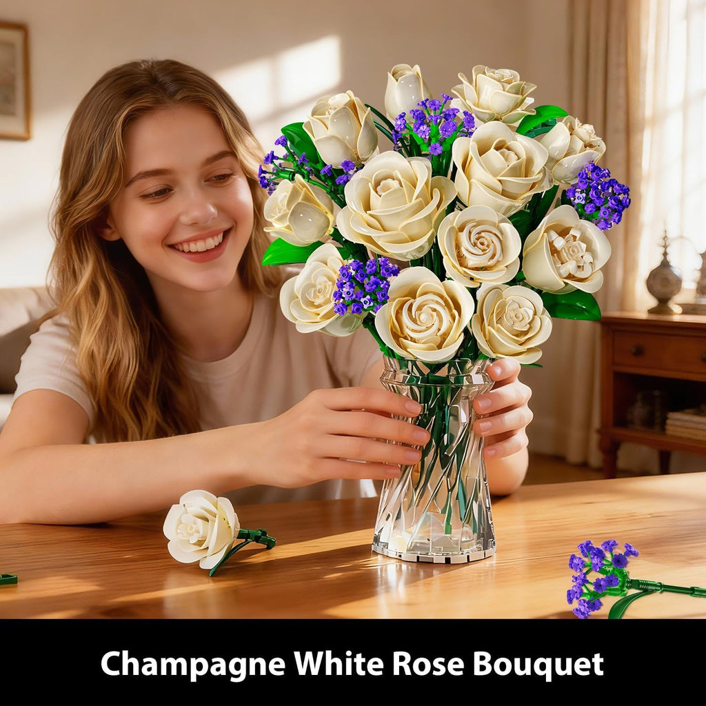 Kit de montage pour bouquet de roses blanches avec éclairage