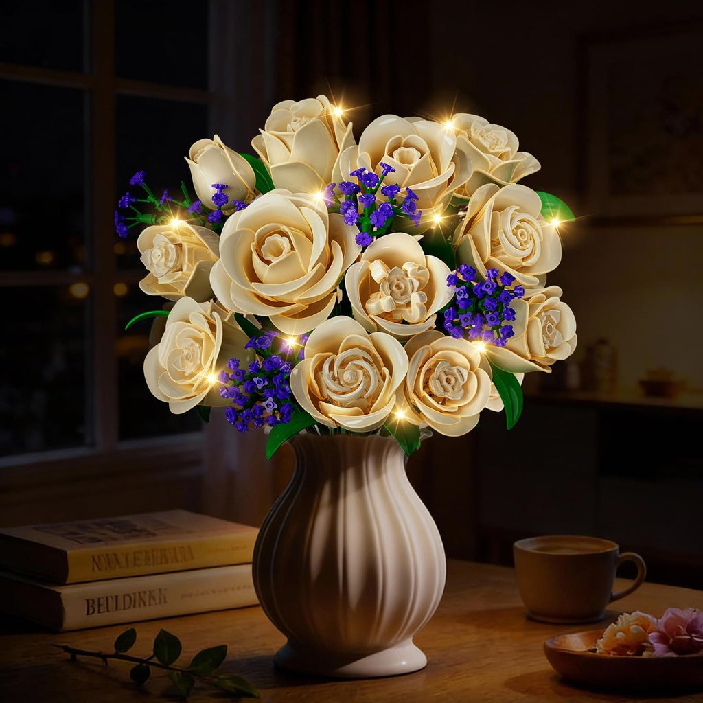 Kit de montage pour bouquet de roses blanches avec éclairage