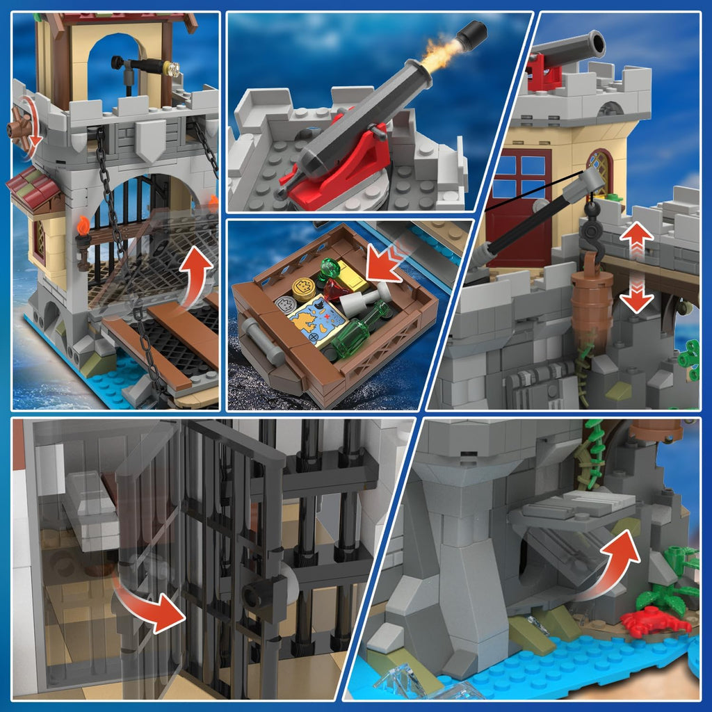 Ensemble de construction de château de pirates avec éclairage