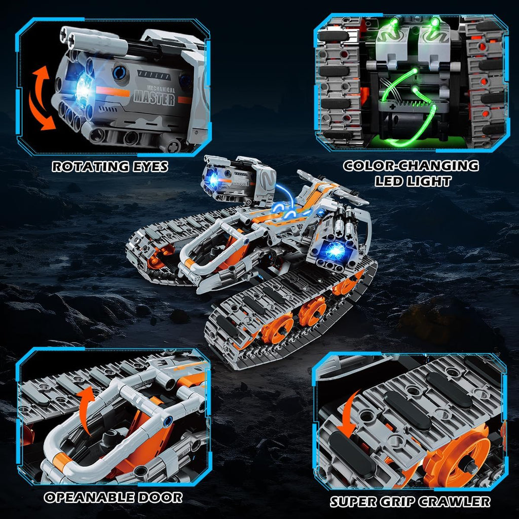 Kit de construction 5 en 1 avec éclairage LED, ensemble de briques avec application et télécommande, jouet technique RC rechargeable 604 pièces : Tank, Robot, Traîneau et Véhicule à chenilles