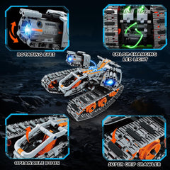Kit de construction 5 en 1 avec éclairage LED, ensemble de briques avec application et télécommande, jouet technique RC rechargeable 604 pièces : Tank, Robot, Traîneau et Véhicule à chenilles