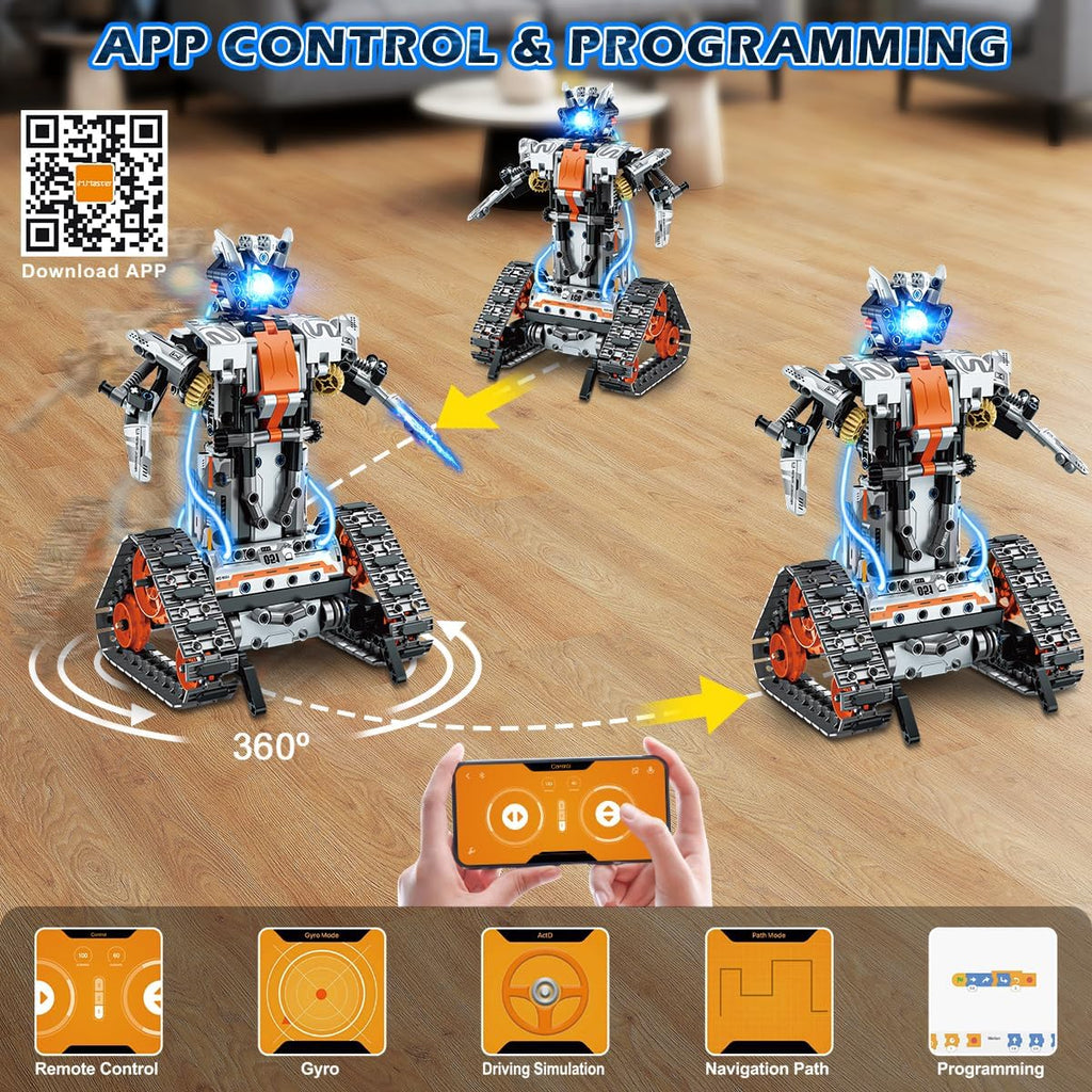 Kit de construction 5 en 1 avec éclairage LED, ensemble de briques avec application et télécommande, jouet technique RC rechargeable 604 pièces : Tank, Robot, Traîneau et Véhicule à chenilles
