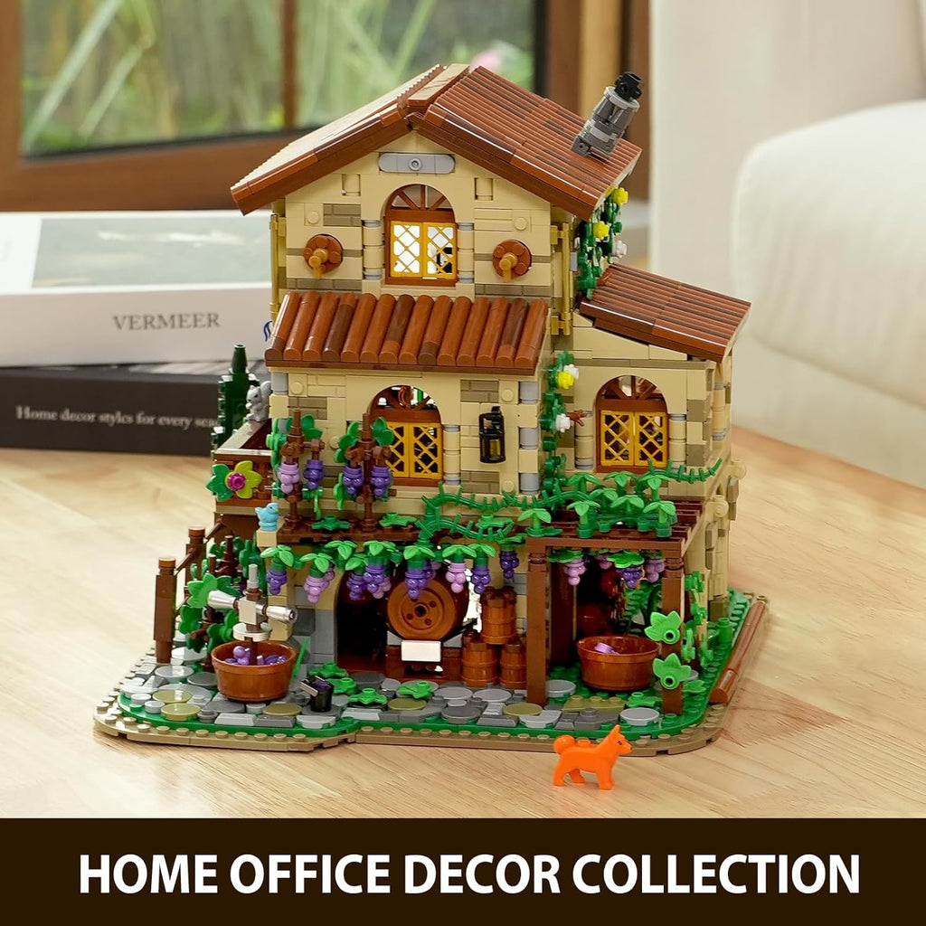 Ensemble de construction de domaine viticole Château avec éclairage