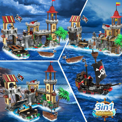 Ensemble de construction de château de pirates avec éclairage