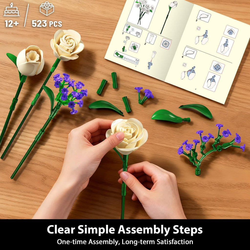 Kit de montage pour bouquet de roses blanches avec éclairage