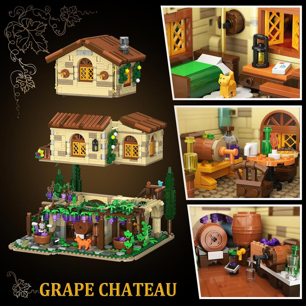 Ensemble de construction de domaine viticole Château avec éclairage