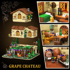 Ensemble de construction de domaine viticole Château avec éclairage