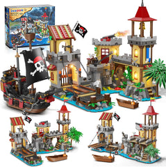 Ensemble de construction de château de pirates avec éclairage
