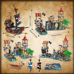 Ensemble de construction de château de pirates avec éclairage